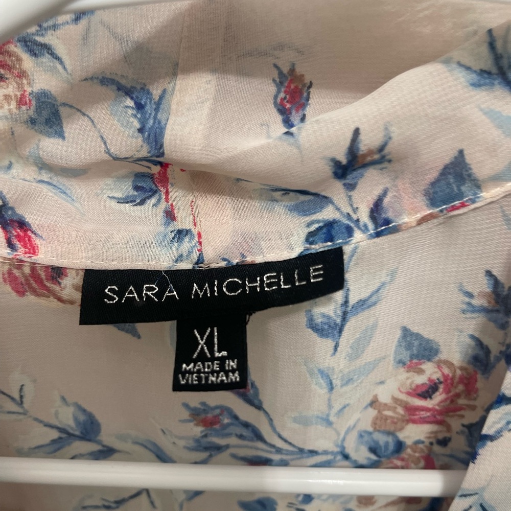 Sara Michelle Floral Drape Blouse - Cream and Blue - Picture 10 of 14